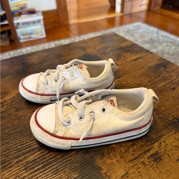 Converse Kids' White Sneakers with Red Trim - Picture 2 of 5